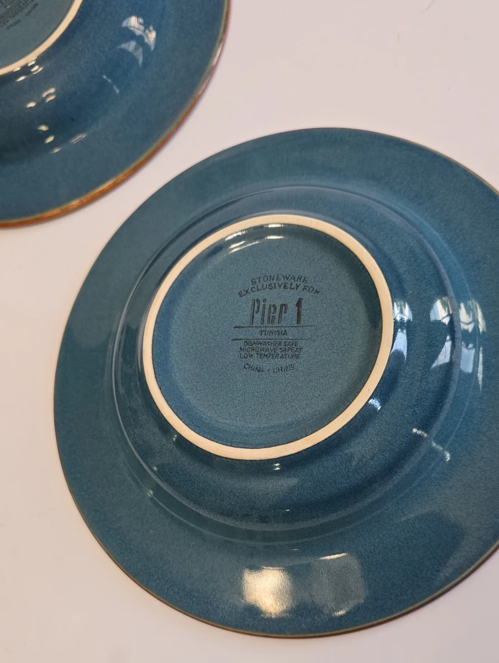 Pier 1 Set Of 3 Tunisia Soup Bowls Stoneware Blue Scroll Design